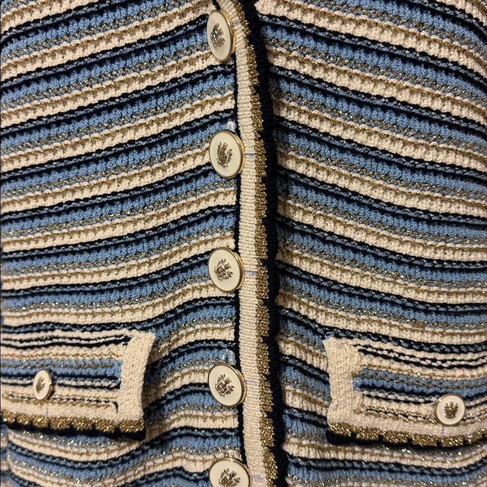 Veronica Beard Ceriani Knit in Navy Multi Metallic Scalloped Sweater Desisgner - Picture 6 of 11